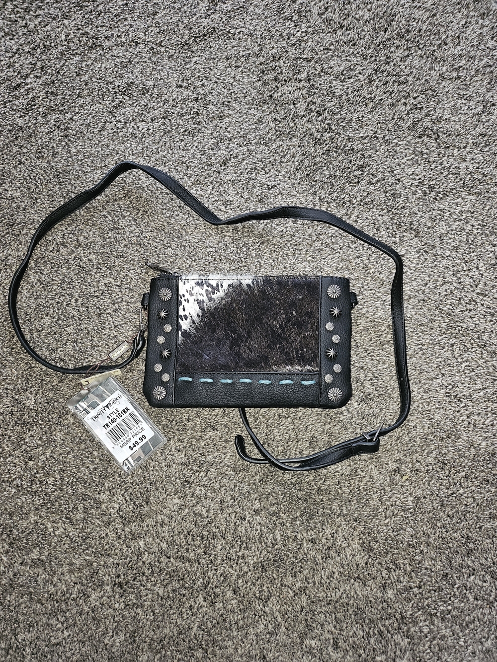 Nwt Trinity ranch Crossbody Wallet/wristlet with Black-and-White Haircalf Panel